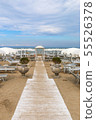 Empty beach with white sunshades, Italy, Riccione 55526378