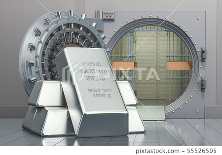 Platinum ingots with opened bank vault 55526505