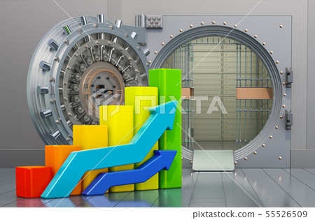 Opened bank vault with growing charts 55526509