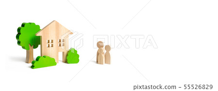 Wooden house and family. Buying a new home. 55526829