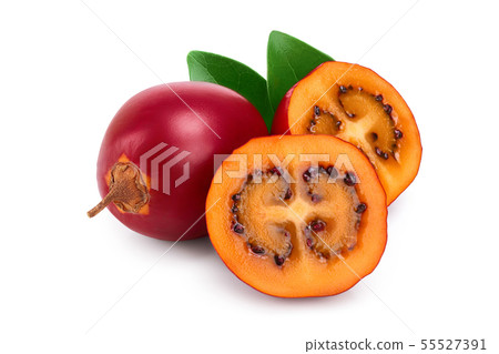 Fresh tamarillo fruit with leaves isolated on white background Fresh tamarillo fruit with leaves isolated on white background 55527391