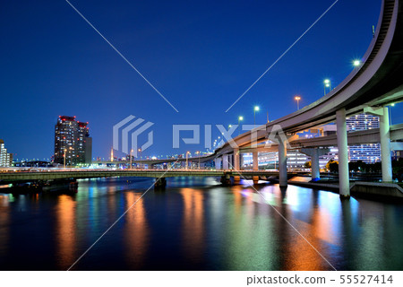 Tokyo Metropolitan Expressway Bay Line Ariake Junction Night View 55527414