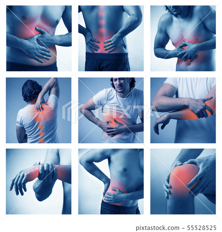 Collage of man suffering from acute pain 55528525