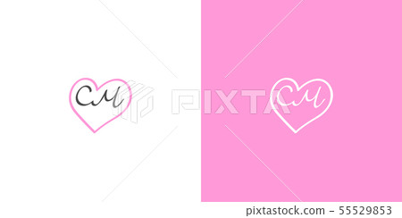 Wedding hand-drawn C M monogram in a pink heart Wedding hand-drawn C M monogram in a pink heart 55529853