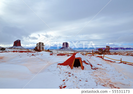 Snowy landscape Monument Valley 55531173