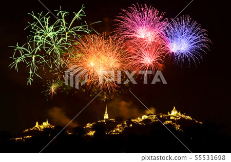 Colorful light and fireworks show. 55531698