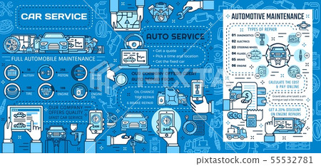 Auto repair service, car wheel tires, motor oil 55532781