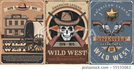 Wild West cowboy skull, sheriff guns, star, saloon 55533063