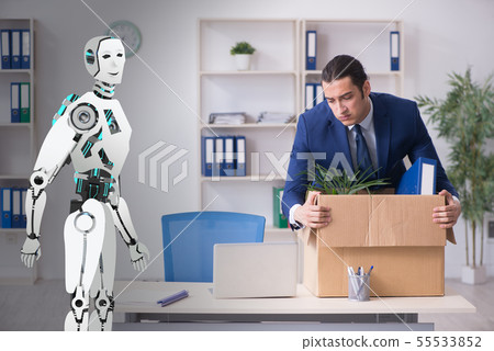 Concept of robots replacing humans in offices 55533852