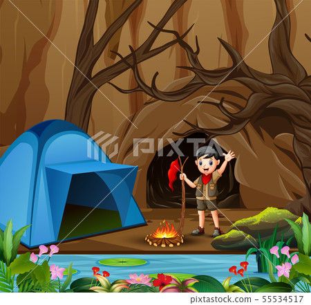 Scout boy on outdoor summer forest background - Stock Illustration ...