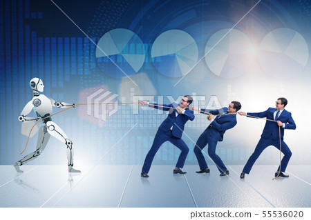 Competition between humans and robots in tug of war concept 55536020
