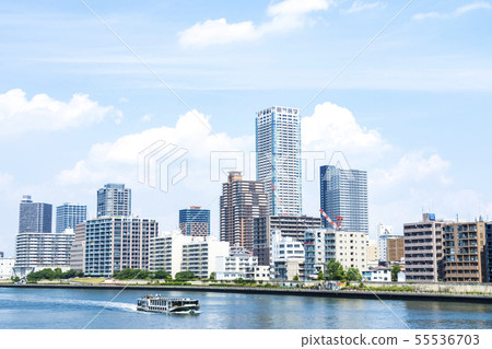 Urban landscape of the waterside with a tower apartment 55536703