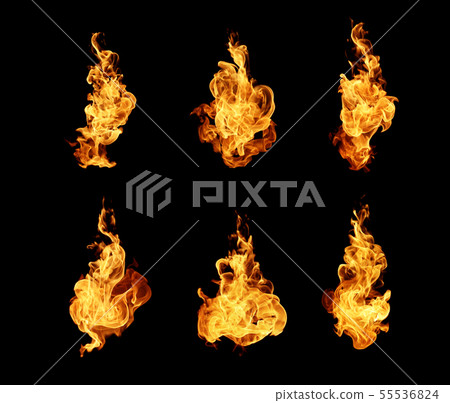 Fire flames collection isolated on black 55536824