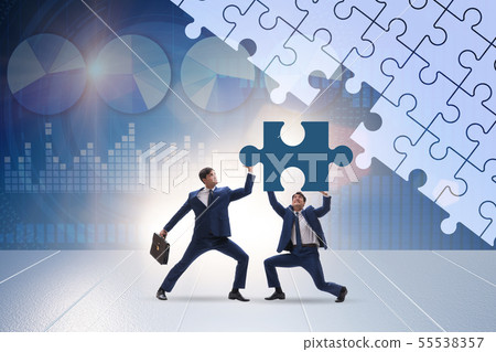 Concept of businessman with missing jigsaw puzzle piece Concept of businessman with missing jigsaw puzzle piece 55538357