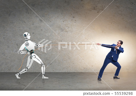 Competition between humans and robots in tug of war concept 55539298
