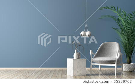 Interior with gray armchair and marble coffee 55539762