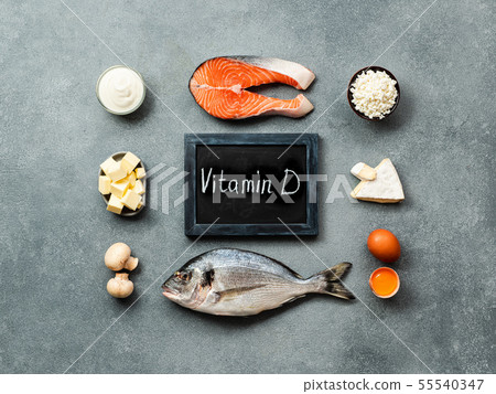Vaitamin D sources concept, top view, flat lay 55540347