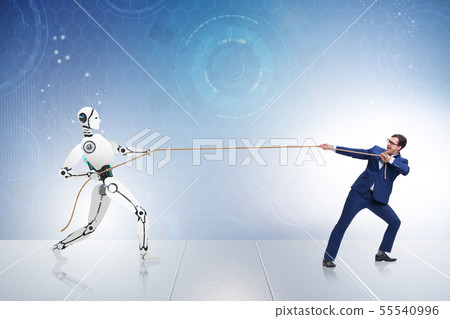 Competition between humans and robots in tug of war concept 55540996