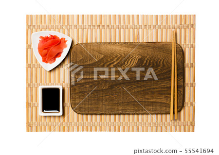 Empty rectangular brown wooden plate with Empty rectangular brown wooden plate with 55541694