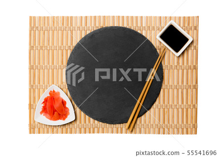 Emptyround black slate plate with chopsticks for 55541696