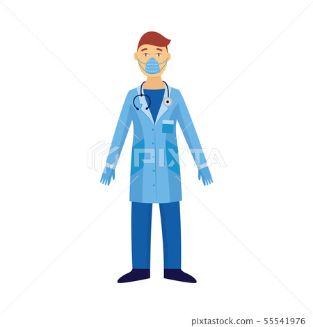 Doctor in protective suit and virus safety mask isolated on white flat vector. 55541976