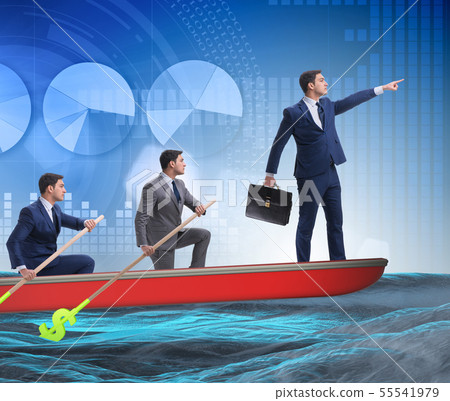 Team of businessmen in teamwork concept with boat 55541979