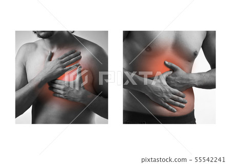 Collage of man suffering from acute pain 55542241