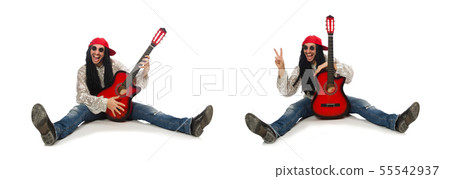Male musician with guitar isolated on white Male musician with guitar isolated on white 55542937