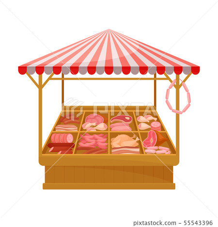 Market tent for the sale of meat products. Vector illustration on white background. Market tent for the sale of meat products. Vector illustration on white background. 55543396