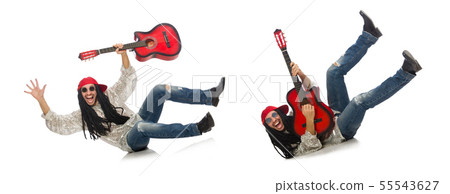 Male musician with guitar isolated on white 55543627