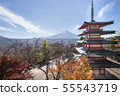 Chureito Pagoda and Mt. Fuji in Autumn. 55543719