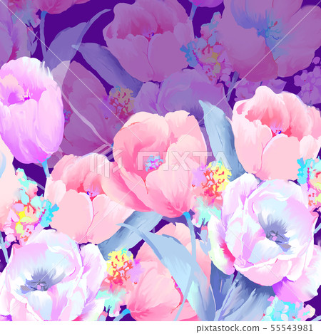 Beautiful elegant watercolor rose and peony flower illustration 55543981