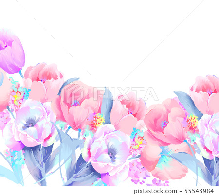 Beautiful elegant watercolor rose and peony flower illustration 55543984