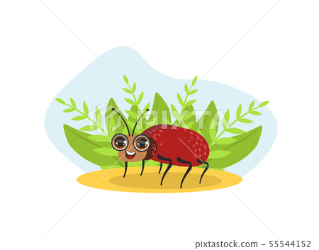 Cute Bug Beetle Insect Character on Nature Spring or Summer Background Vector Illustration Cute Bug Beetle Insect Character on Nature Spring or Summer Background Vector Illustration 55544152