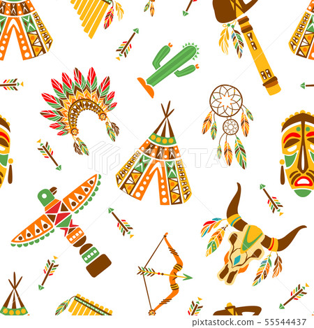 American Indians Seamless Pattern, Ethnic, Tribal Design Element Can Be Used for Textile, Wallpaper American Indians Seamless Pattern, Ethnic, Tribal Design Element Can Be Used for Textile, Wallpaper 55544437
