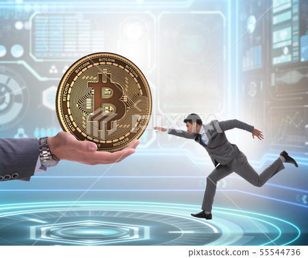 Businessman in bitcoin price increase concept 55544736