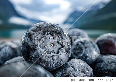 Blueberry antioxidants on a wooden table on a 55544847