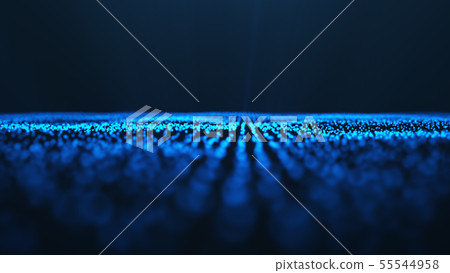 Abstract background of shining particles, digital wave, sparkling blue particles. Beautiful blue 55544958