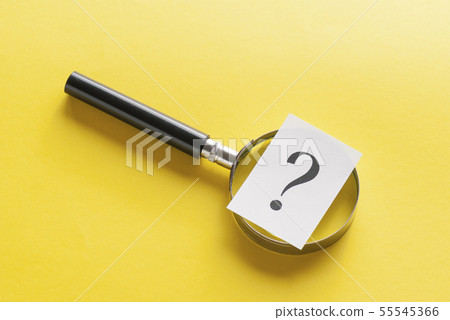 Magnifying glass with question mark on yellow Magnifying glass with question mark on yellow 55545366