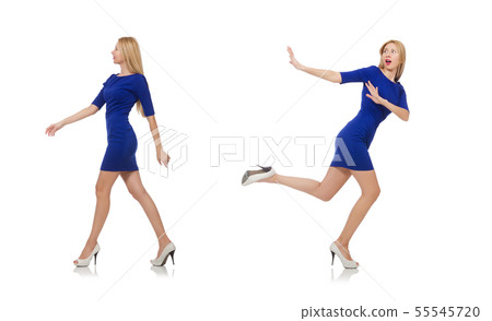 Beautiful lady in dark blue dress isolated on white 55545720