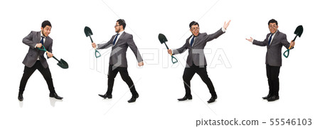 Young businessman holding a tool isolated on white Young businessman holding a tool isolated on white 55546103