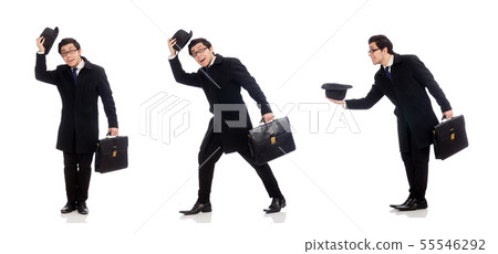 Young man holding suitcase isolated on white Young man holding suitcase isolated on white 55546292