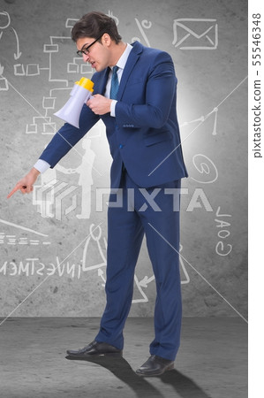 Bad angry boss shouting at employee with loudspeaker Bad angry boss shouting at employee with loudspeaker 55546348