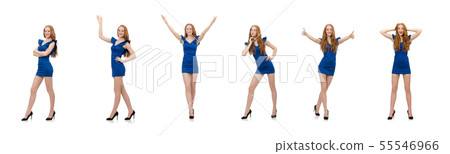 Beautiful lady in dark blue dress isolated on white Beautiful lady in dark blue dress isolated on white 55546966