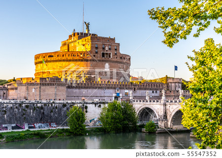 Castel Sant Angelo, or Mausoleum of Hadrian, reflected in Tiber River in Rome, Italy Castel Sant Angelo, or Mausoleum of Hadrian, reflected in Tiber River in Rome, Italy 55547352
