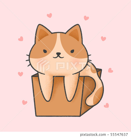 Cute cat in a box cartoon hand drawn style Cute cat in a box cartoon hand drawn style 55547637