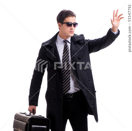 Young businessman with suitcase ready for business trip on white 55547791