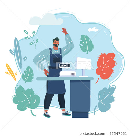 Casher stand behind counter at shop. Casher stand behind counter at shop. 55547961