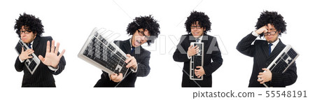 Young employee with keyboard isolated on white Young employee with keyboard isolated on white 55548191