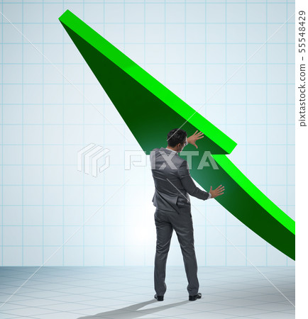 Businessman supporting growtn in economy on chart graph Businessman supporting growtn in economy on chart graph 55548429